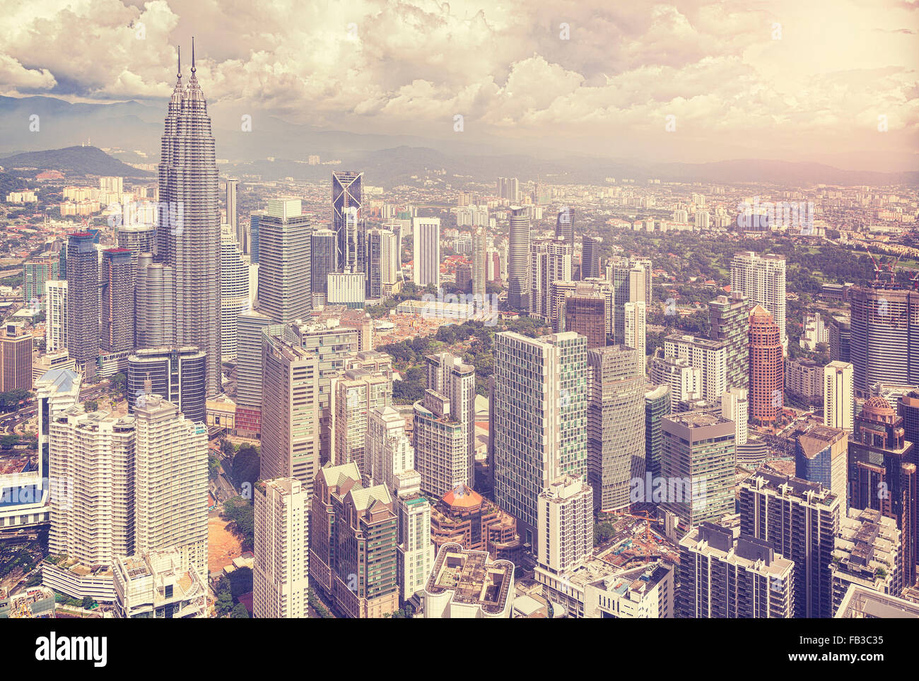 Vintage stylized photo of Kuala Lumpur skyline, Malaysia. Stock Photo