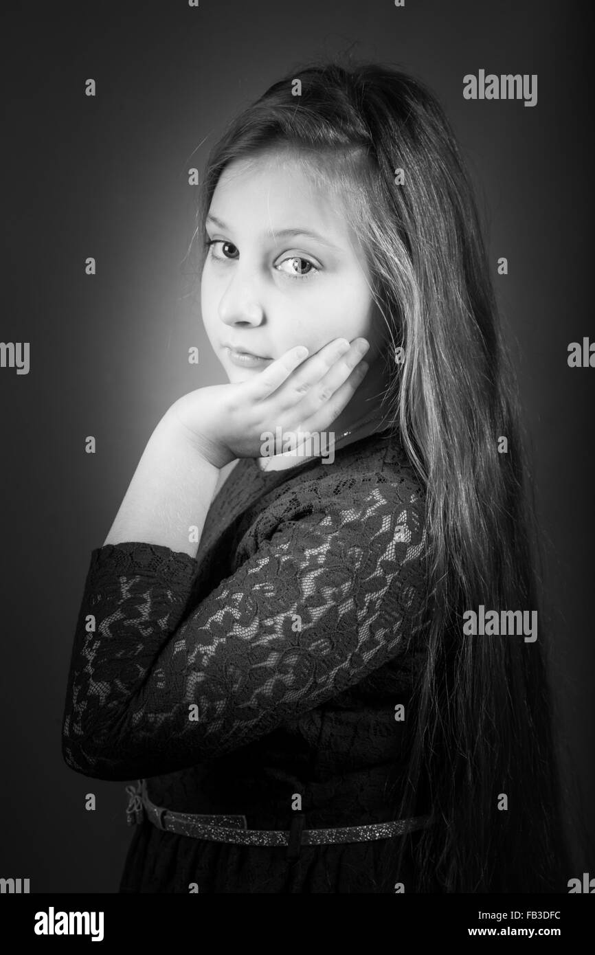 Cute 10 year old girl Black and White Stock Photos & Images Alamy