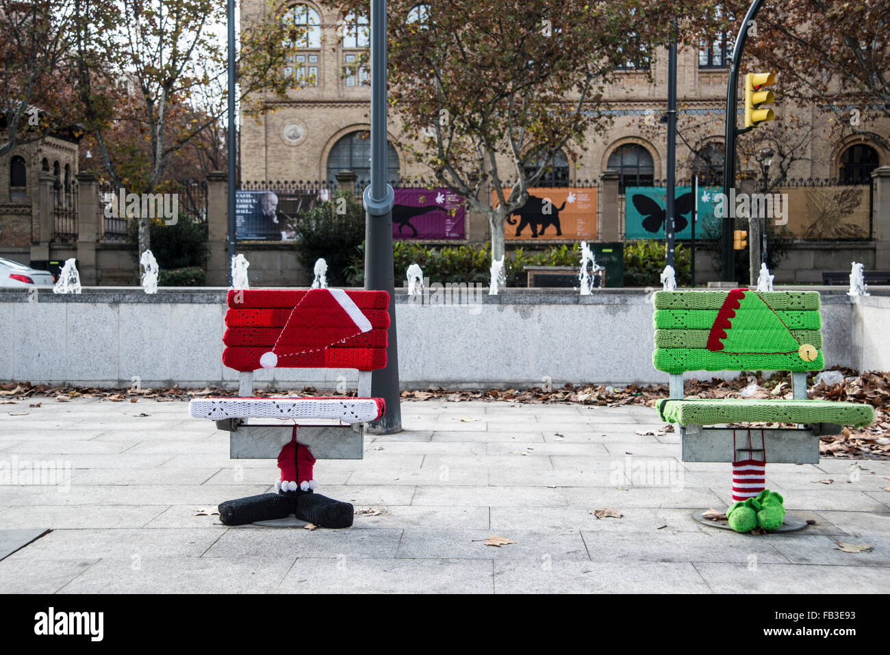 One Embroidered Bench In Square Of Aragon In Zaragoza Stock Photo
