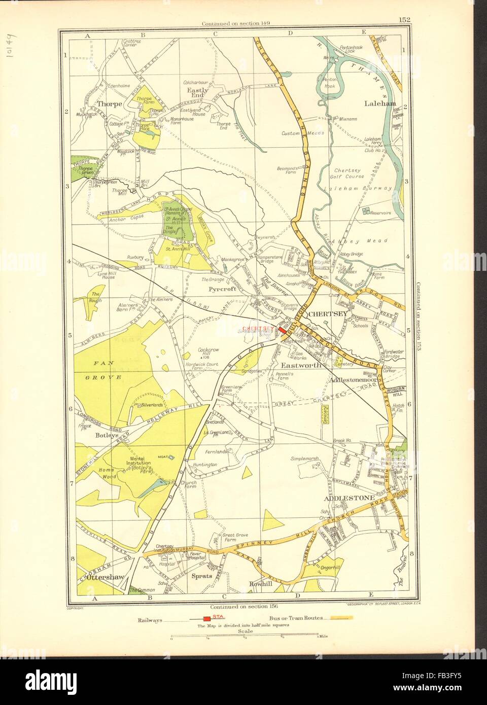 Map Of Chertsey And Surrounding Area Chertsey:addlestone,Chertsey,Ottershaw,Thorpe,Rowhill,Laleham(Surrey), 1937  Map Stock Photo - Alamy