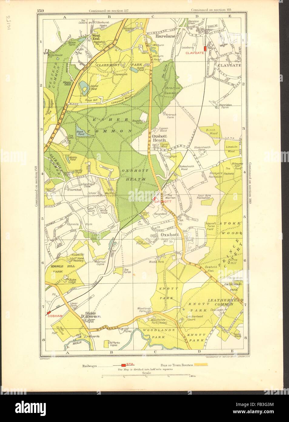 OXSHOTT ESHER: Stoke D'Abernon, Cobham, Fairmile, Claygate (Surrey), 1937 map Stock Photo