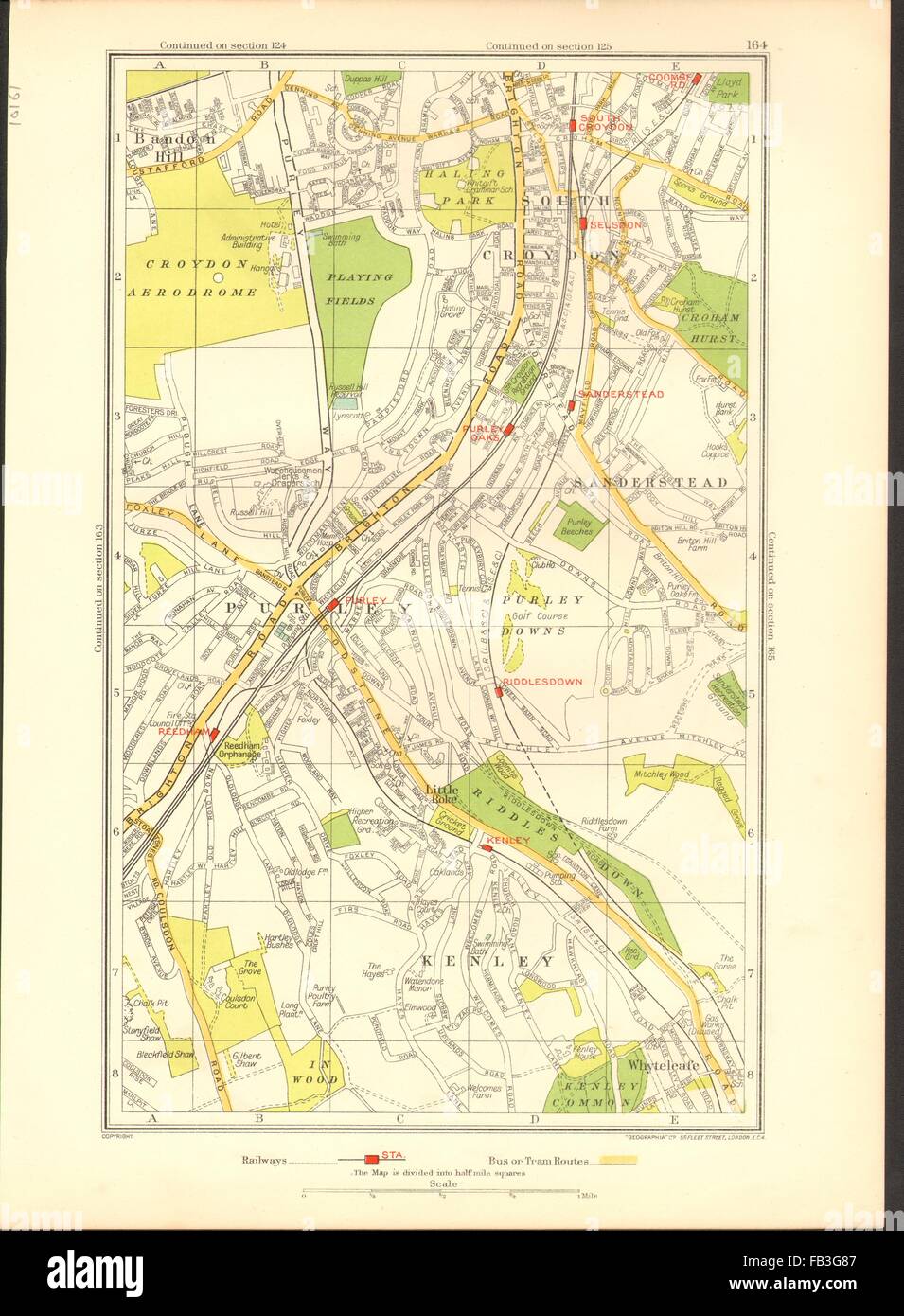 PURLEY COULSDON: South Croydon,Kenley,Sanderstead,Roundshaw,Woodcote, 1937 map Stock Photo