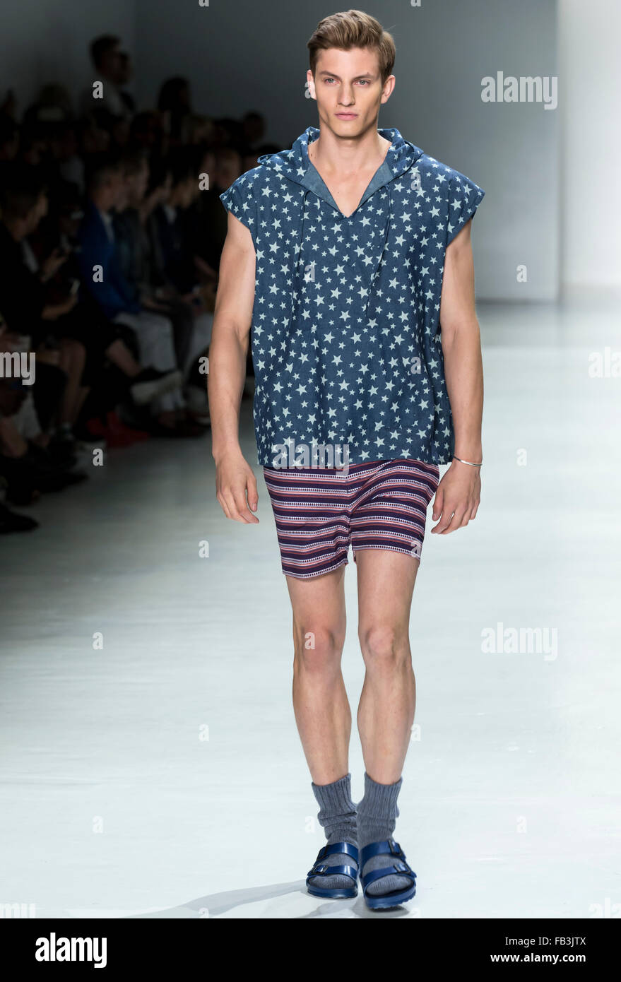 NEW YORK, NY - JULY 16, 2015: Benjamin Bender walks the runway during ...