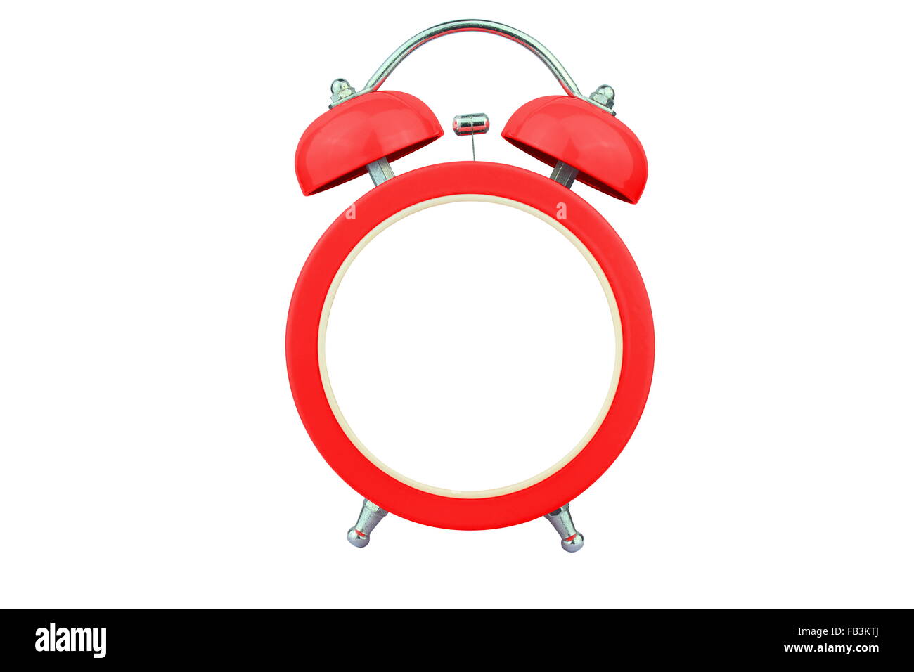 vintage red alarm clock without number isolated on white background