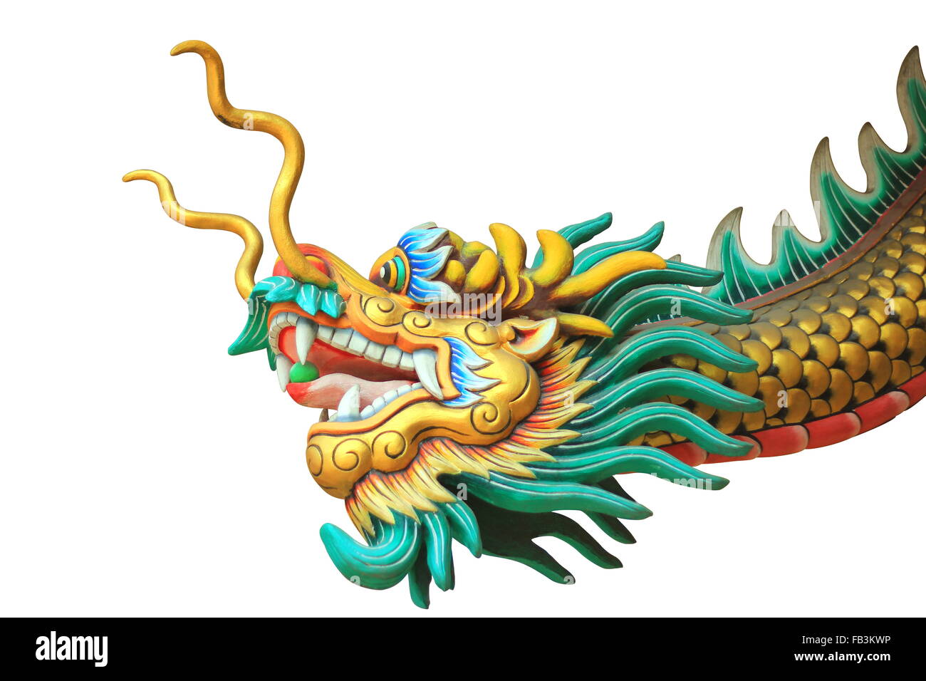 china dragon head and body statue isolated on white background Stock Photo