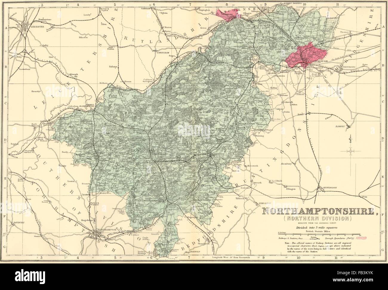 NORTHAMPTONSHIRE (North) Antique county map by GW BACON, 1883 Stock