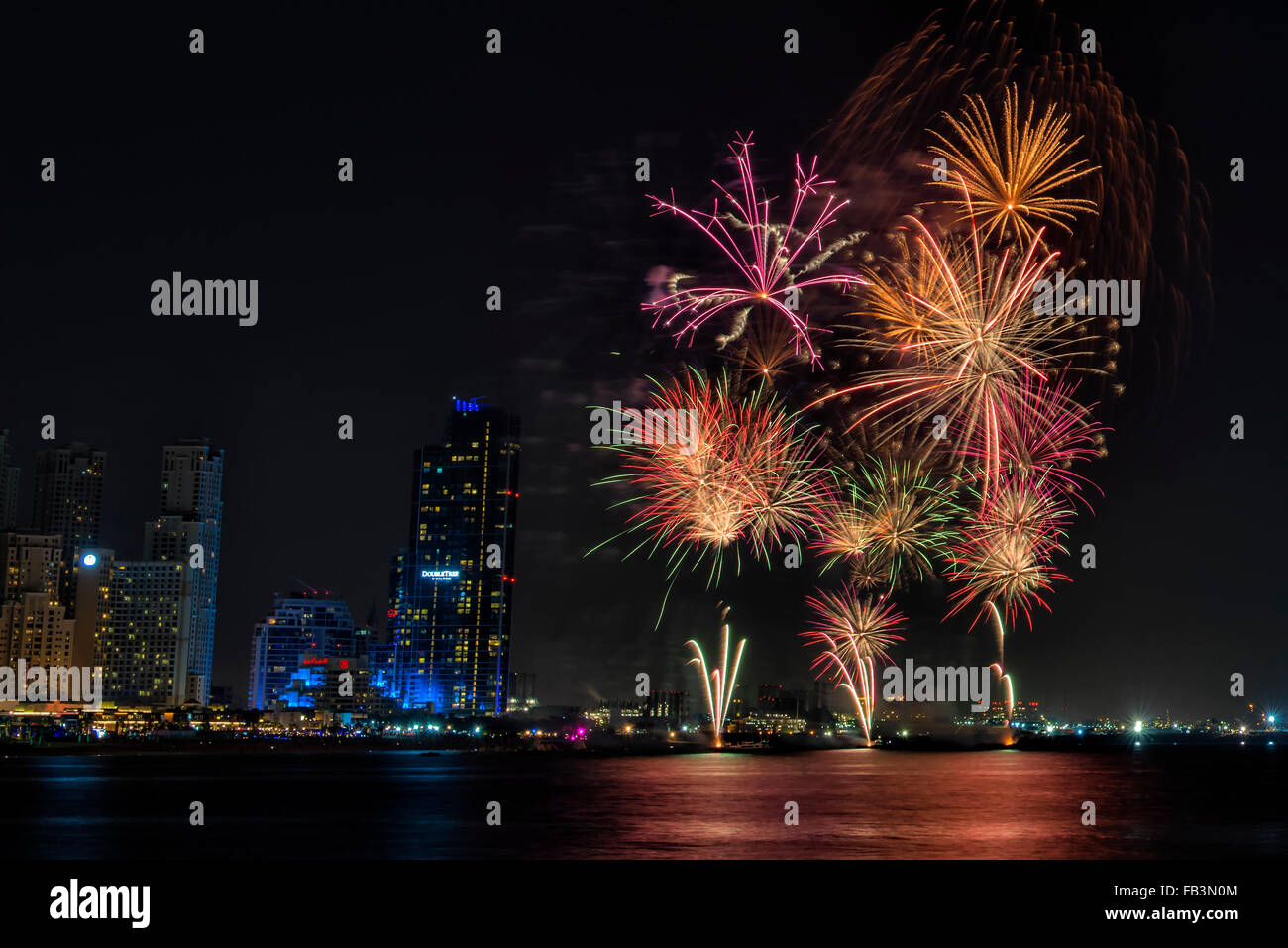 Fireworks in Dubai Marina, UAE Stock Photo Alamy