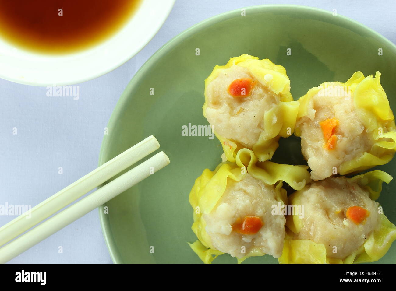 shumai , siu mai chinese steamed pork dumplings with sauce Stock