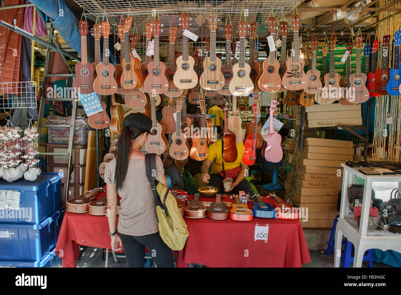 Ukulele shop at Chatuchak Market in Bangkok, Thailand Stock Photo - Alamy