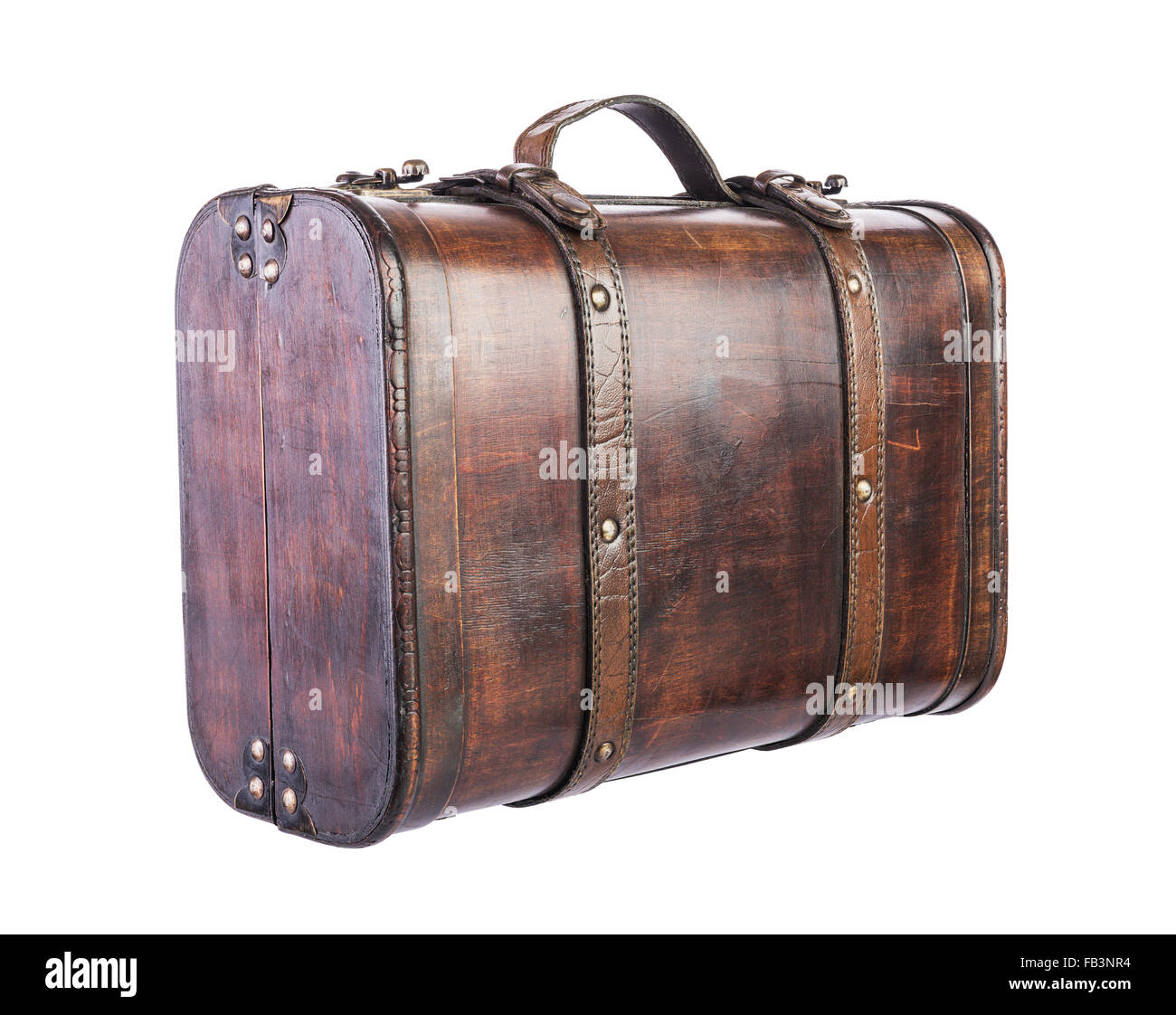 retro wooden suitcase isolated on white background Stock Photo