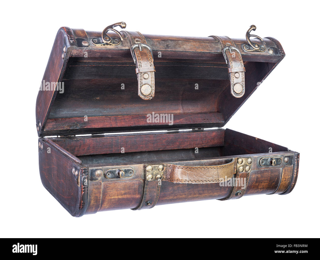 retro wooden suitcase isolated on white background Stock Photo