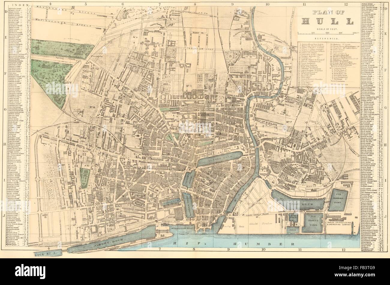 HULL Kingston Upon Hull. Antique town plan by GW BACON. Yorkshire