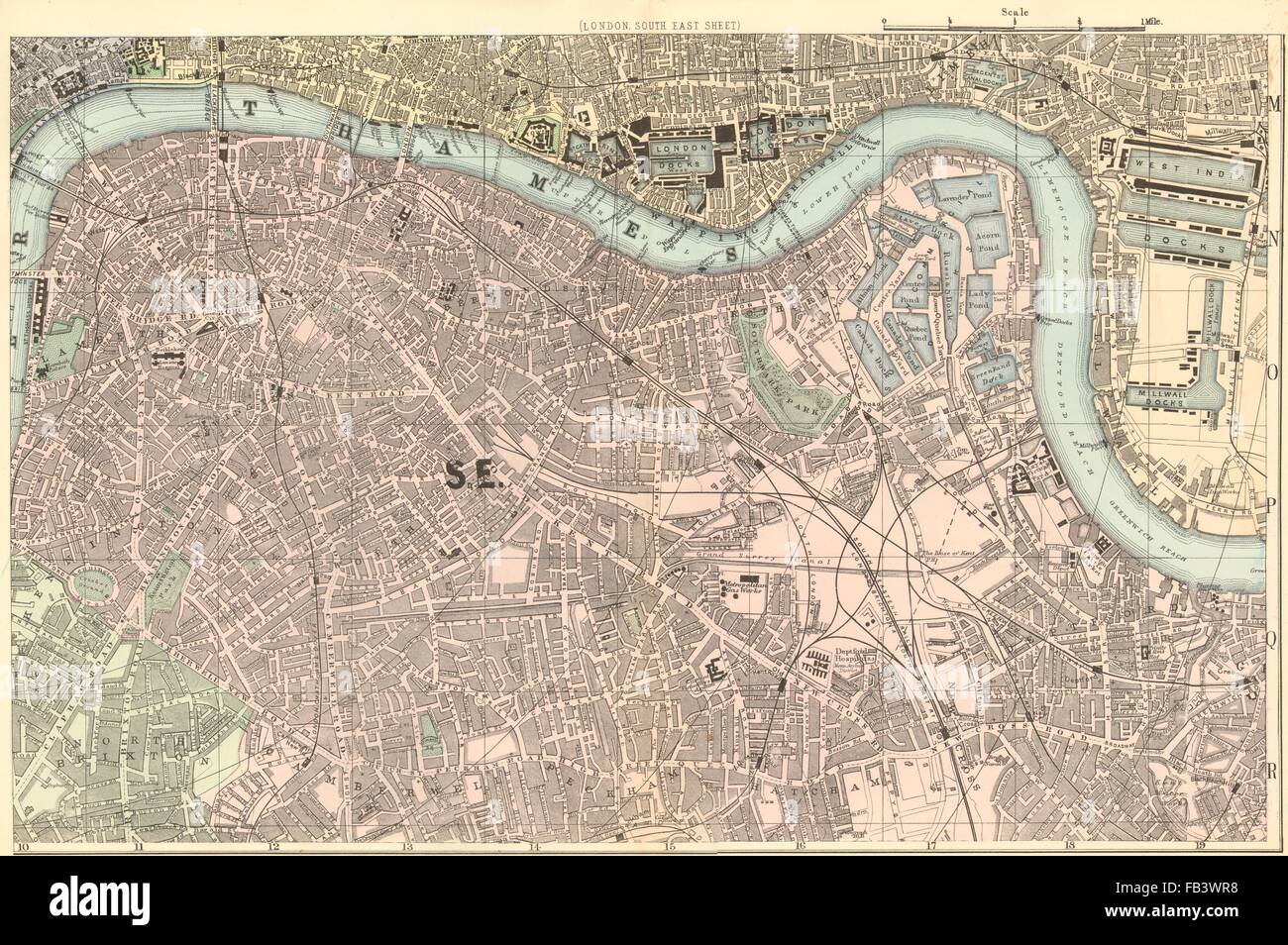 LONDON South East Docks Southwark Lambeth Lewisham. Town plan. BACON