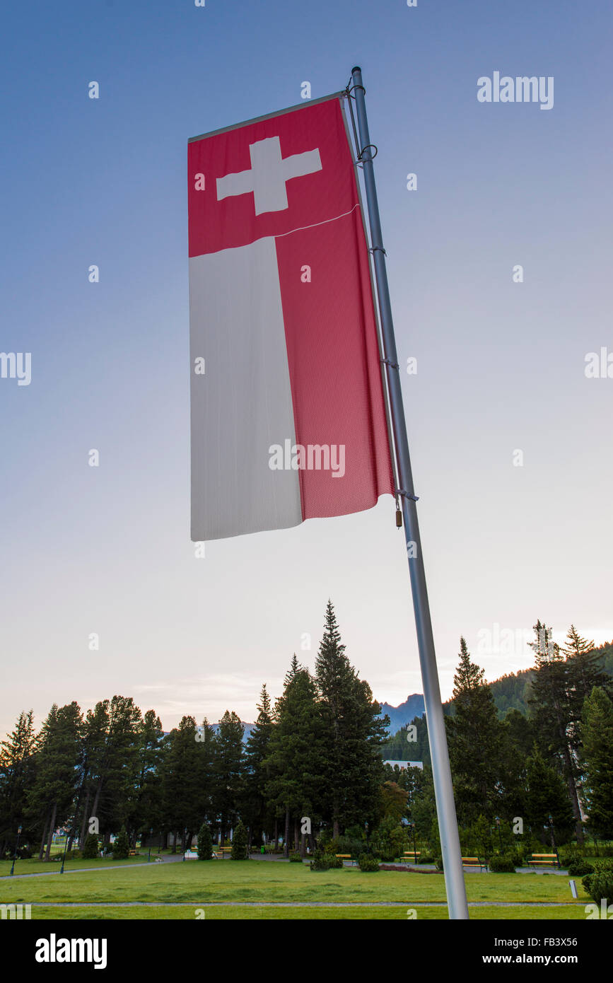 Swiss flag, Switzerland, Grisons, St. Moritz Stock Photo