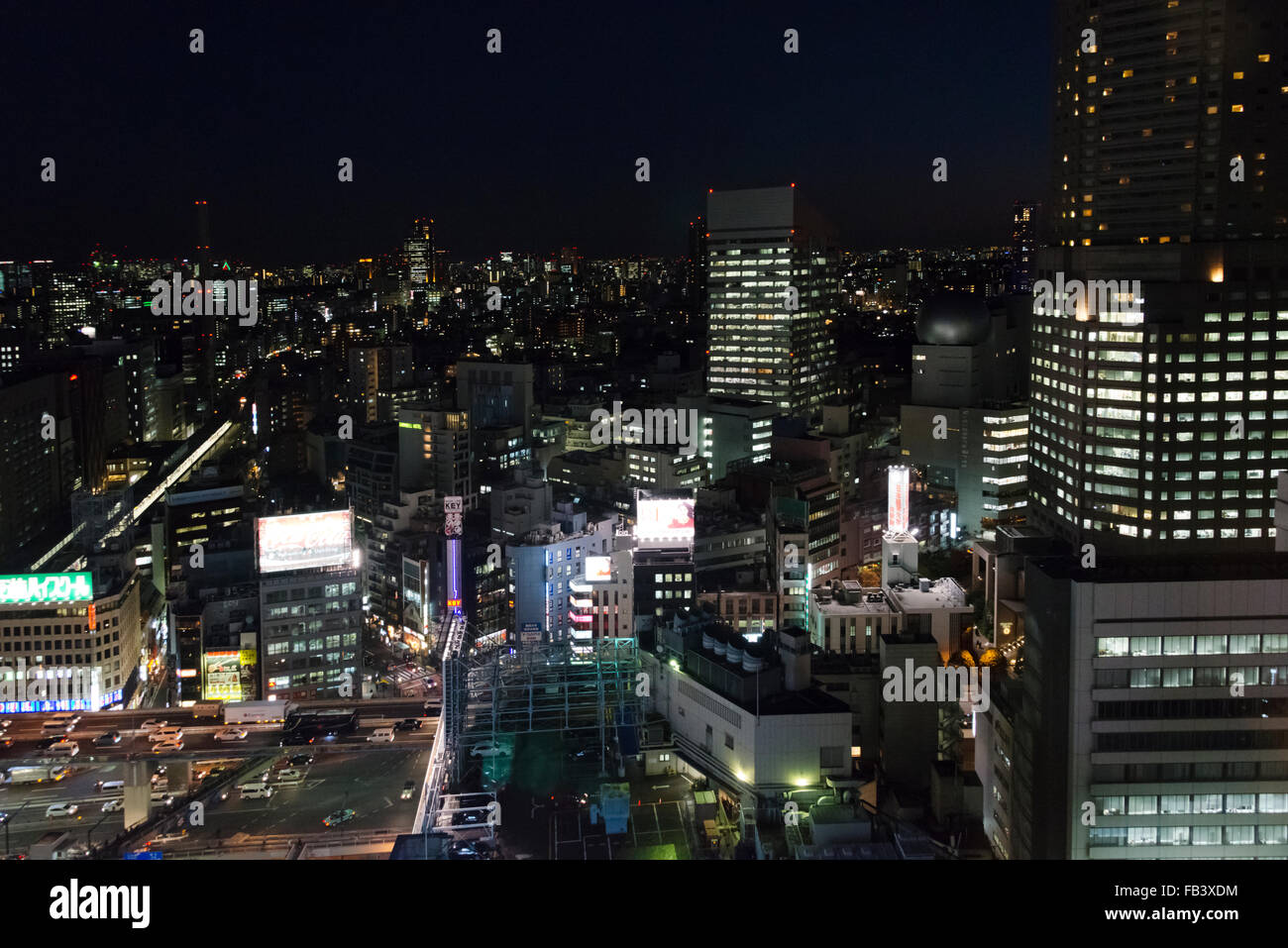 Night view of downtown skyline, Shibuya, Tokyo, Japan Stock Photo