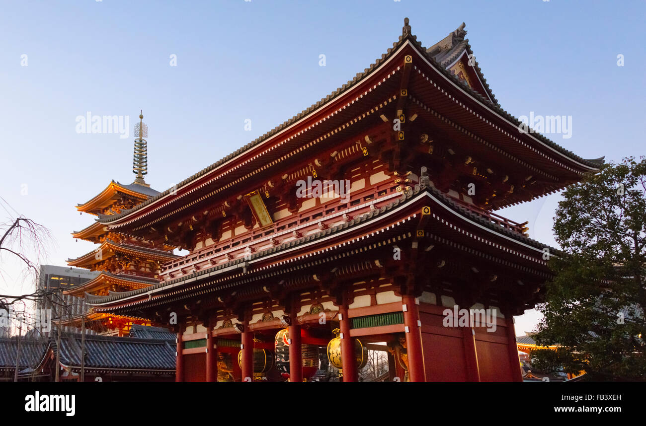 Sensoji Temple and Pagoda, Tokyo, Japan Stock Photo
