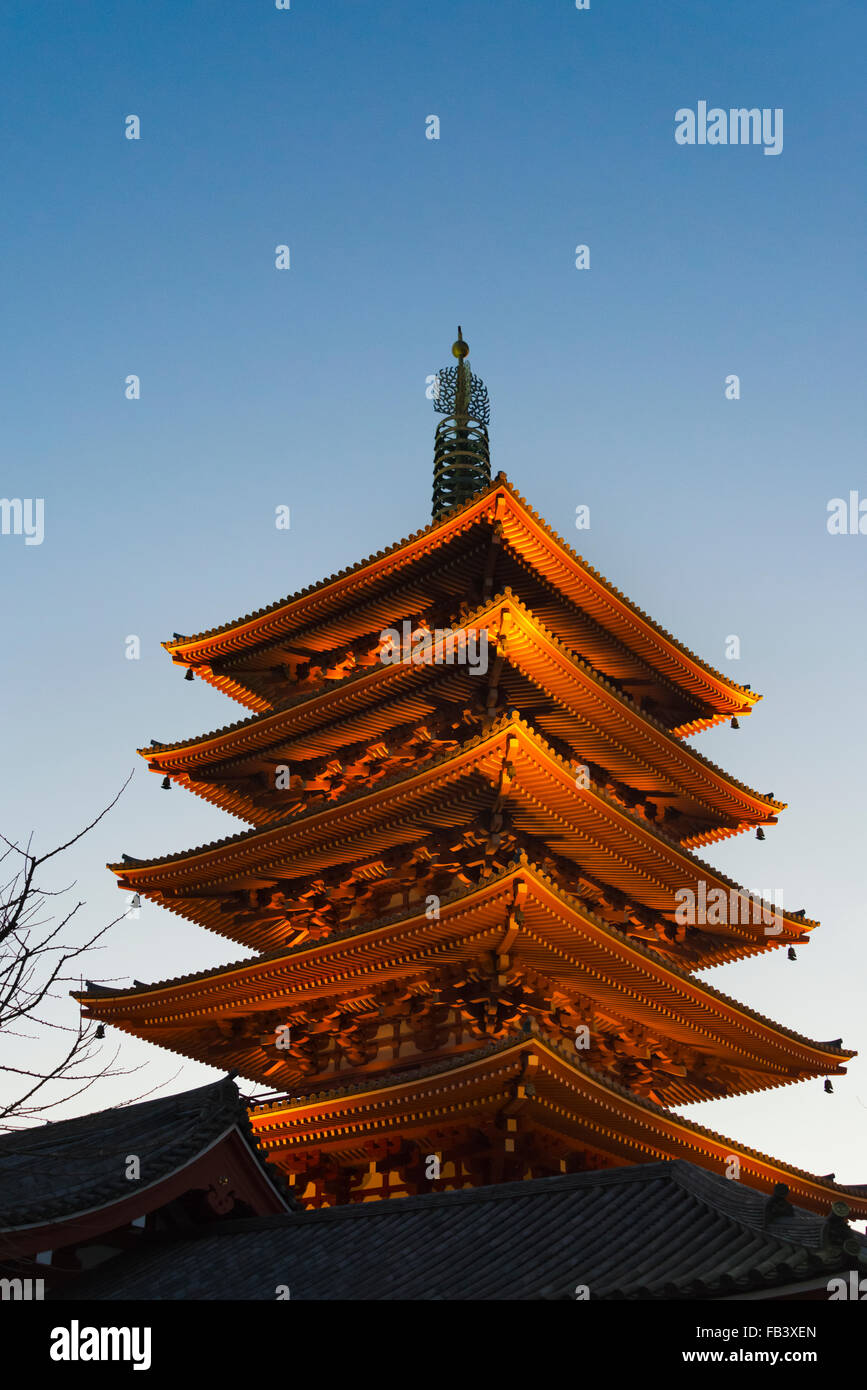 Night view of pagoda in Sensoji Temple, Tokyo, Japan Stock Photo