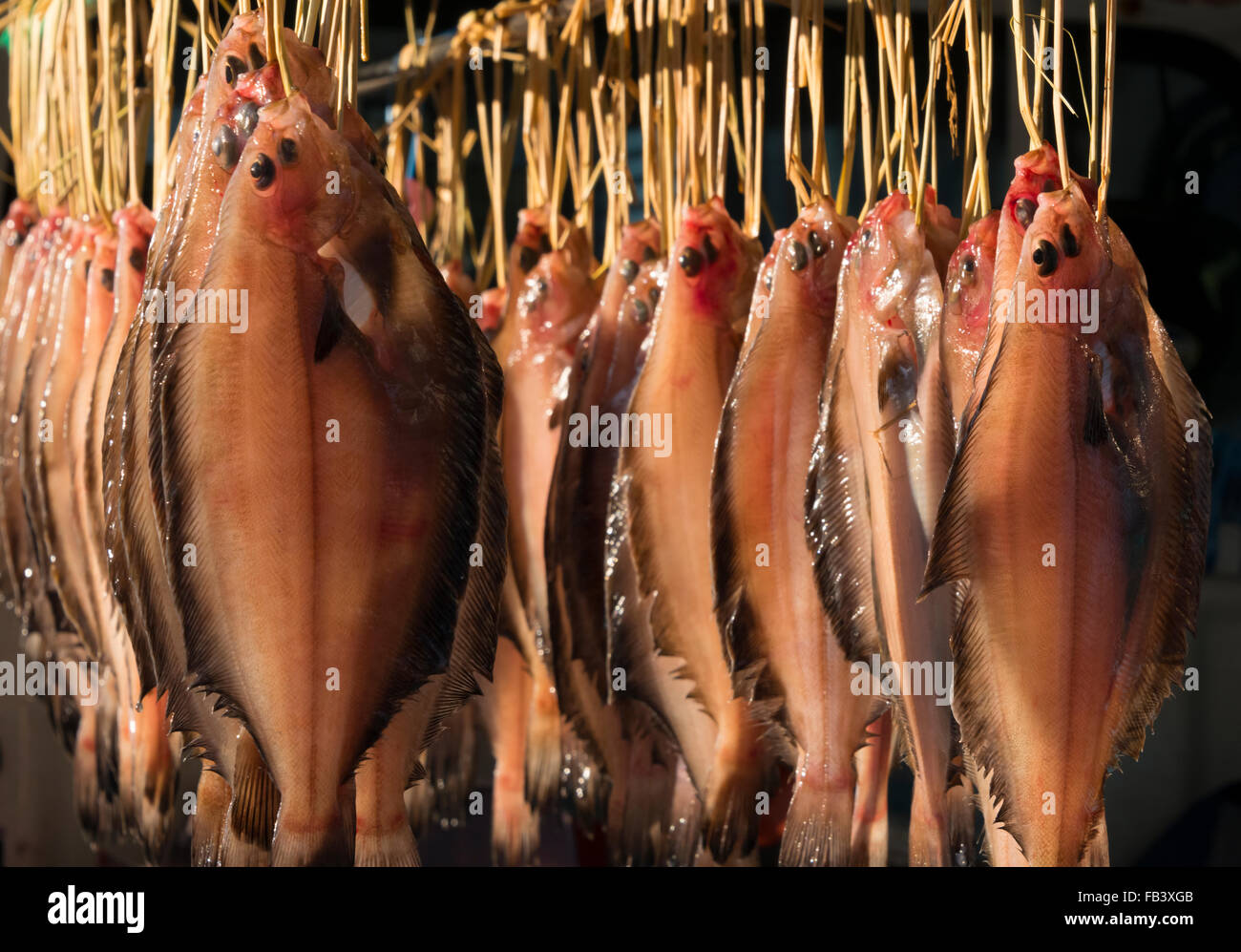 Selling fish at Wajima's Morning Market, Wajima, Noto Peninsula, Ishikawa Prefecture, Japan Stock Photo