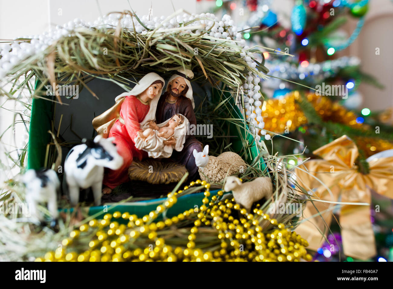 Virgin Mary gave birth to Jesus, and it lies in the crib, Christmas
