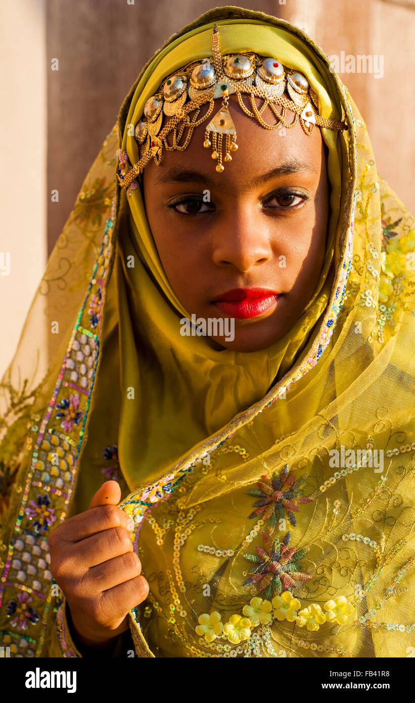 Young girl in traditional costume, Oman Stock Photo