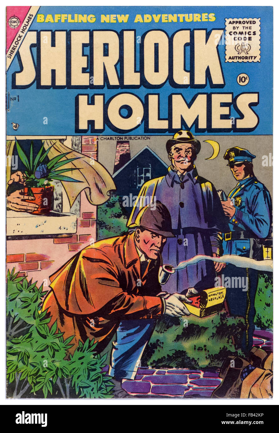 'All New Baffling Adventures of Sherlock Holmes' Charlton Comics 1955, comic book adaptation where Sherlock is relocated to New York City. Only 2 issues were ever produced (see FB5RW4 for issue 2). Stock Photo