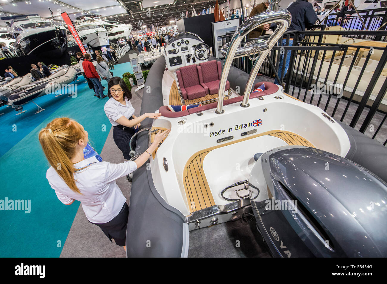 London, UK. 8th January, 2016. British made ribs on the Rib Eye stand London Boat Show opens