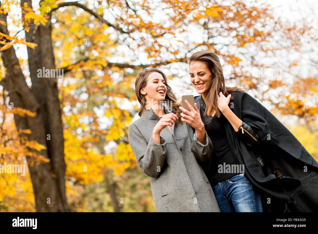 Pretty young women in the autumn park Stock Photo - Alamy
