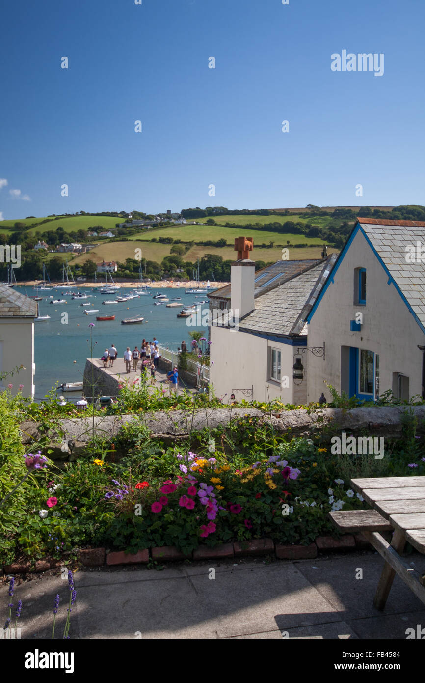 View of Salcombe Estuary from Buckley Street on a Summers Day Stock Photo