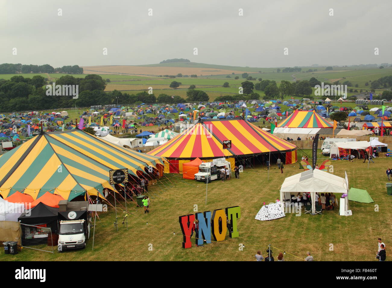 The Y Not music festival underway in Derbyshire's countryside, England UK - high angle, summer 2014 Stock Photo