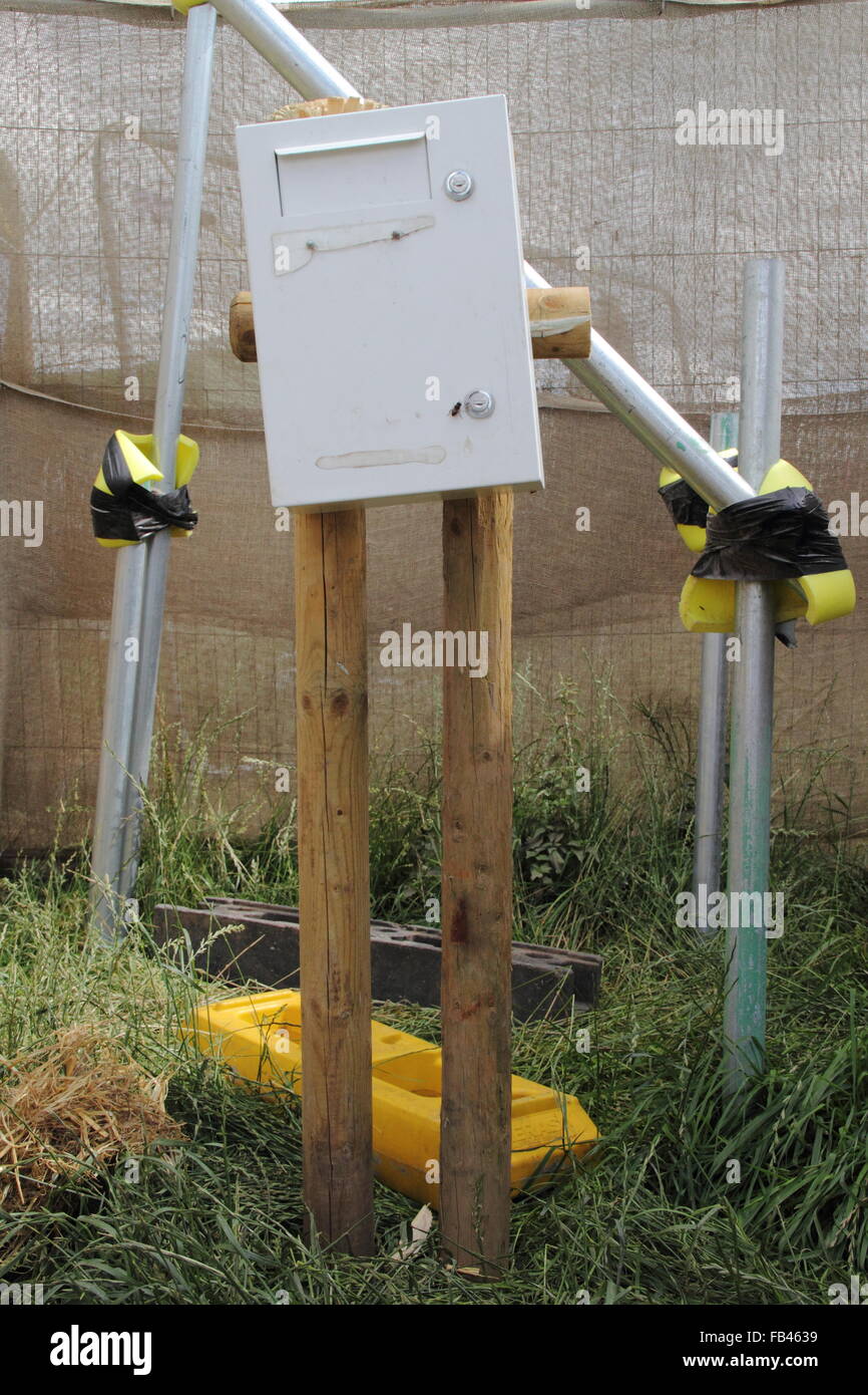 A drugs amnesty box at the entrance to the Y Not festival at Pikehall, Peak District england UK