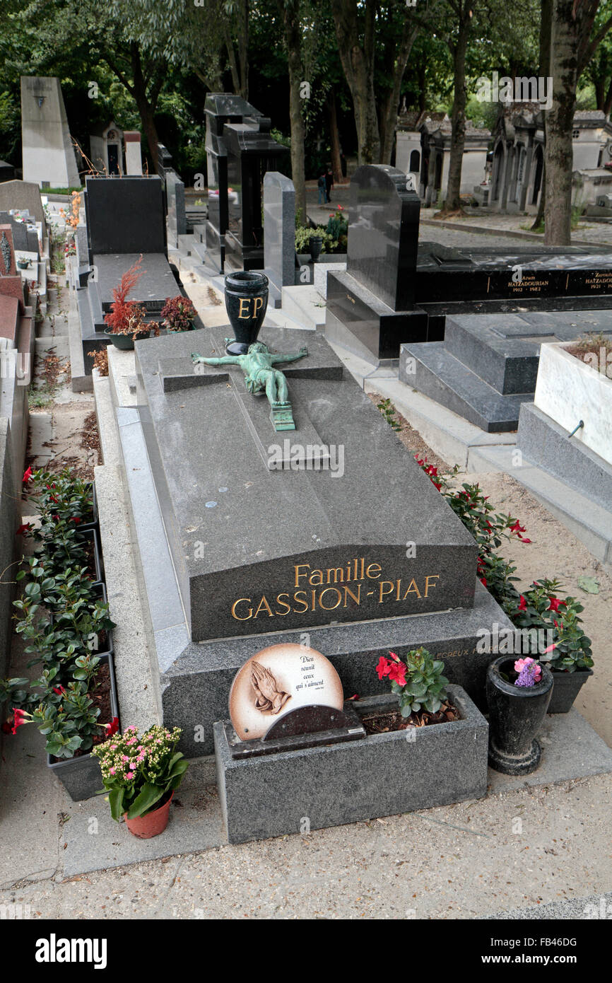 The tomb of the Gassion-Piaf family including Édith Piaf in the Père Lachaise Cemetery, Paris, France. Stock Photo