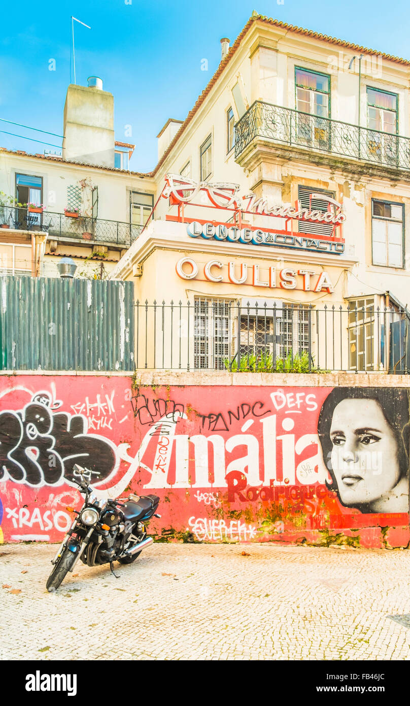 graffito showing portuguese fado queen amalia rodrigues, lisbon, portugal Stock Photo