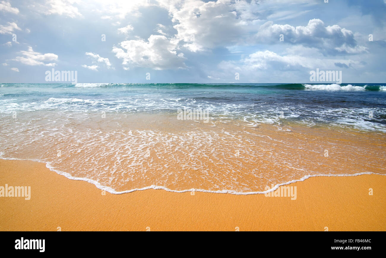 Waves of the ocean on a sandy coast Stock Photo
