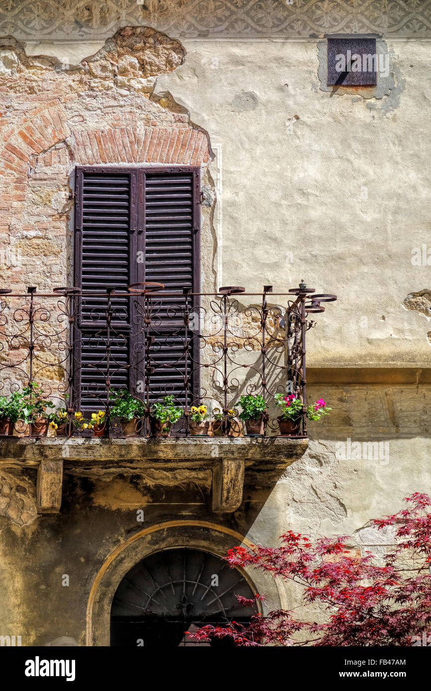 Balcony of a building in Pienza Tuscany Stock Photo