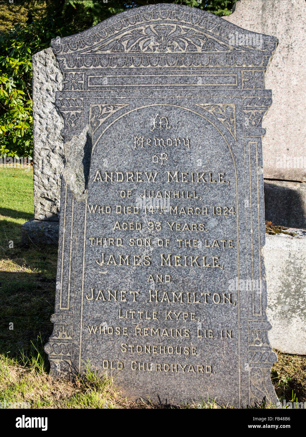 Gravestone giving an unusually large amount of genealogical information - a family historian's dream Stock Photo
