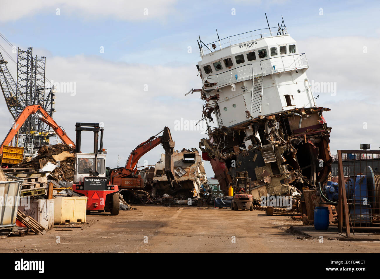 Ship scrap company in the harbor in Esbjerg, Denmark Stock Photo