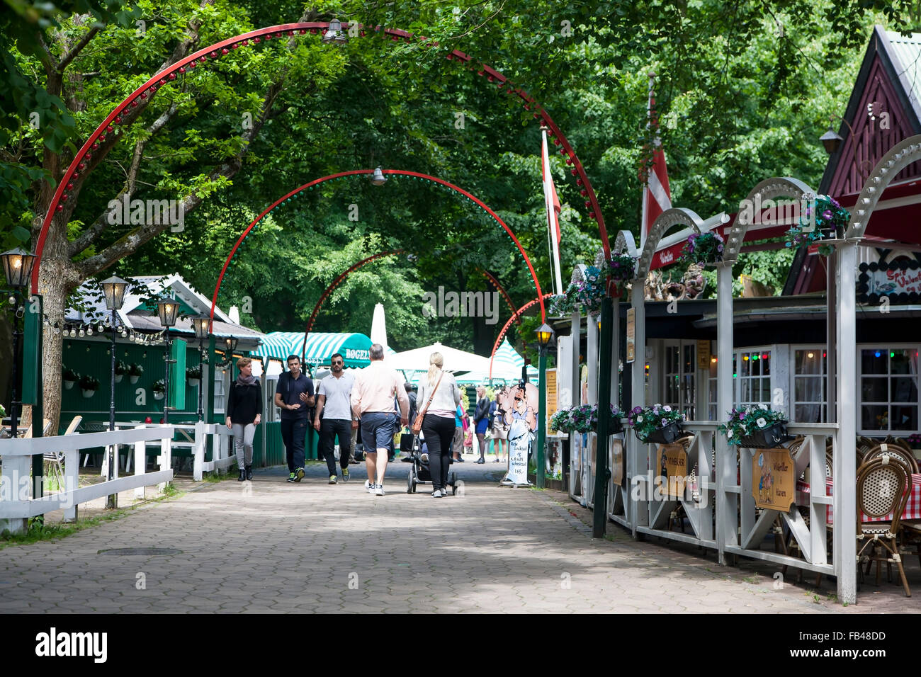 The restaurant area at the amusement park Bakken, Klampenborg, Copenhagen, Denmark Stock Photo