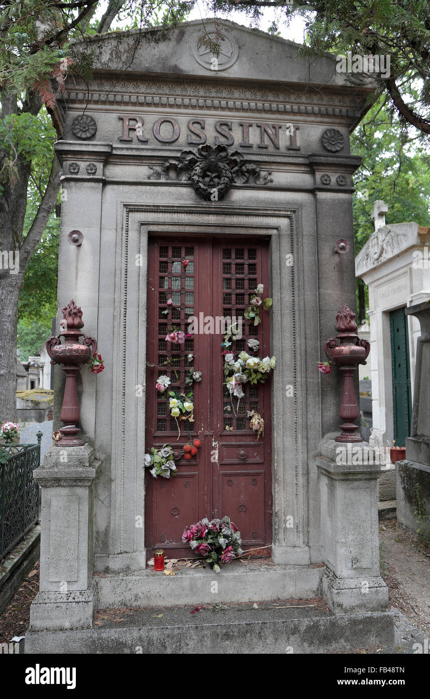 The empty tomb of Gioachino Antonio Rossini in the Père Lachaise Cemetery, Paris, France. Stock Photo