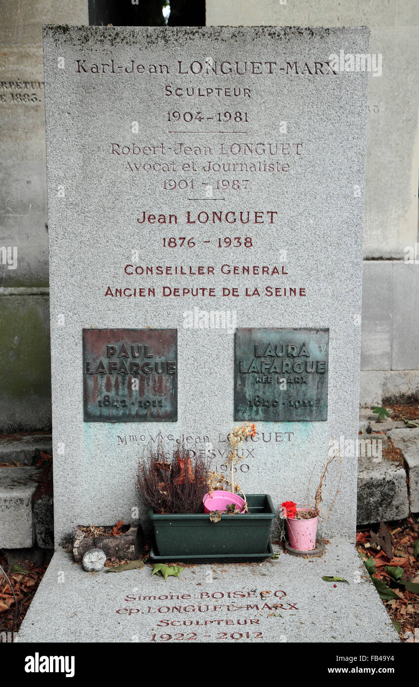 The grave of Jean-Laurent-Frederick Longuet, grandson of Karl Marx, in the  Père Lachaise Cemetery, Paris, France Stock Photo - Alamy