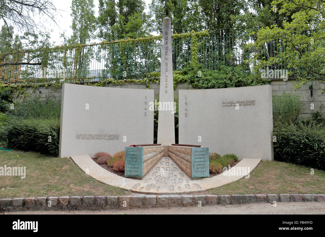 The Bergen Belsen Holocaust memorial in the Père Lachaise Cemetery, Paris, France. Stock Photo