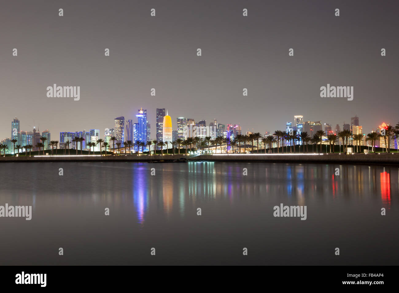 Doha city skyline at night, Qatar Stock Photo - Alamy