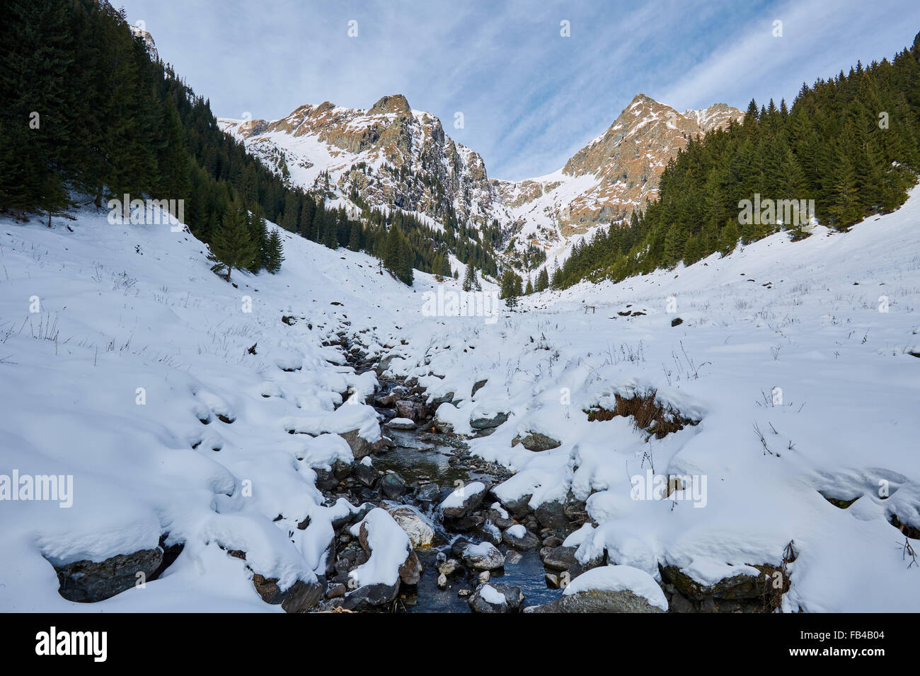 Beautiful winter landscape with small river at mountain Stock Photo - Alamy