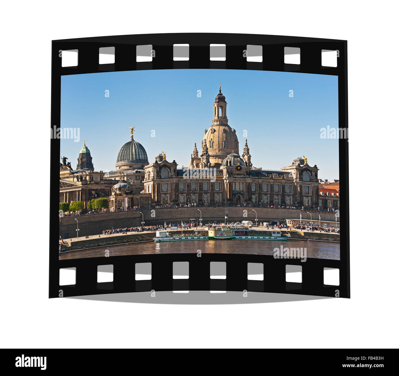 Fleet parade of historical paddle steamers, every year on 1 May, on the Elbe River in front of the old town of Dresden, Germany Stock Photo