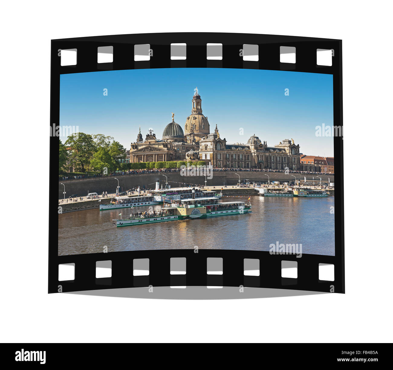 Fleet parade of historical paddle steamers, every year on 1 May, on the Elbe River in front of the old town of Dresden, Germany Stock Photo