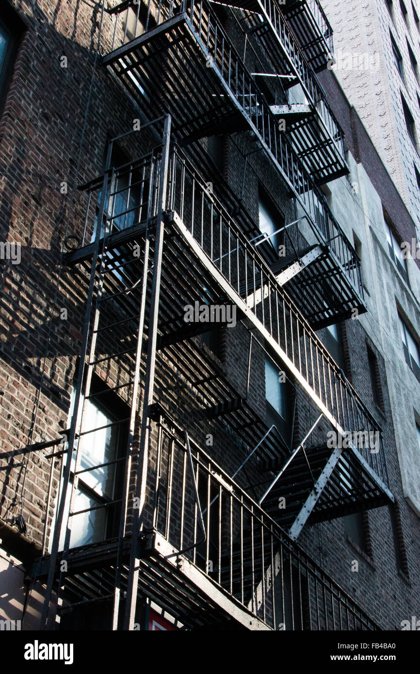 External Steel Fire Escape on New York City Apartment Building Stock Photo