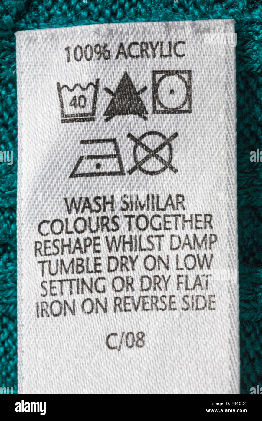 Care instructions in 100% acrylic jumper - care washing symbols and  instructions Stock Photo - Alamy