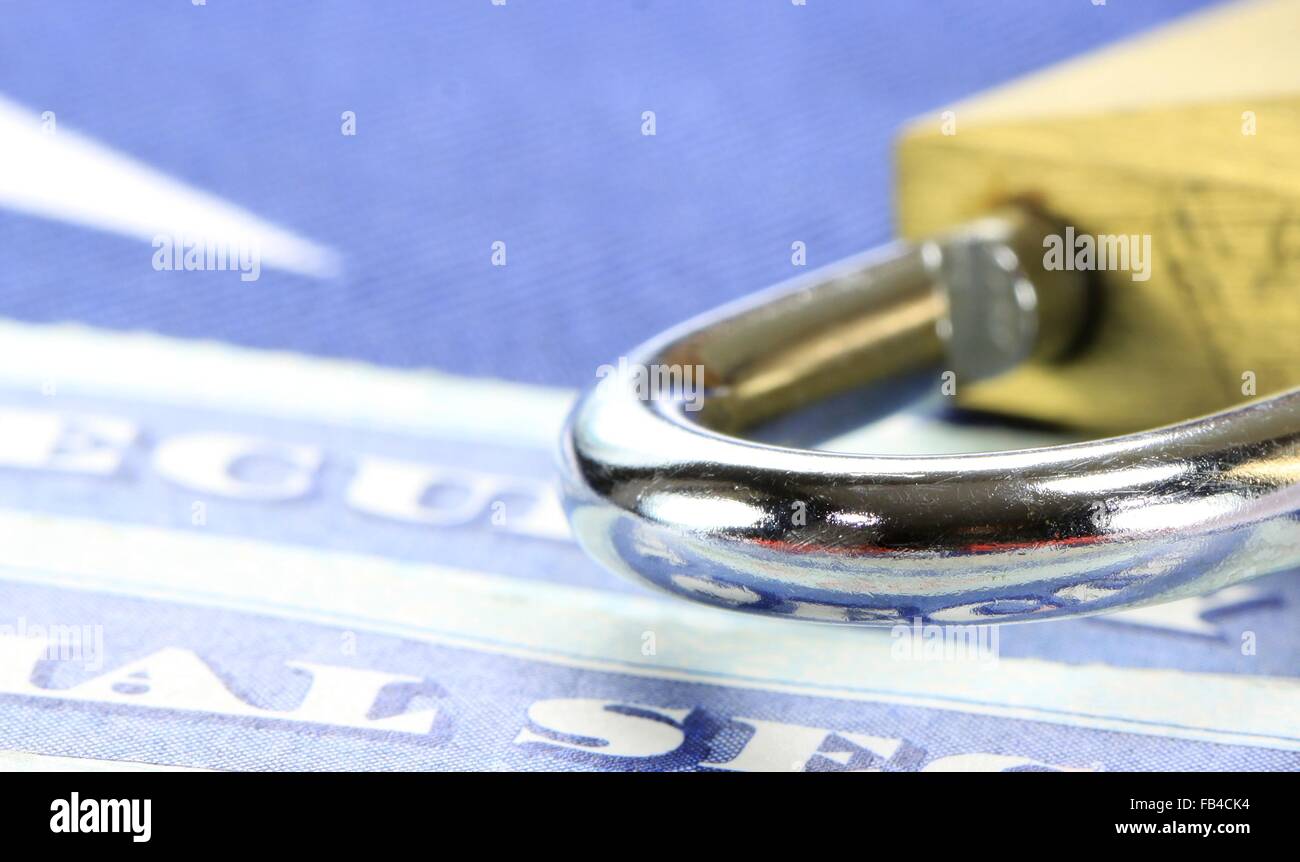 Padlock and social security card - Identity theft and identity protection concept Stock Photo