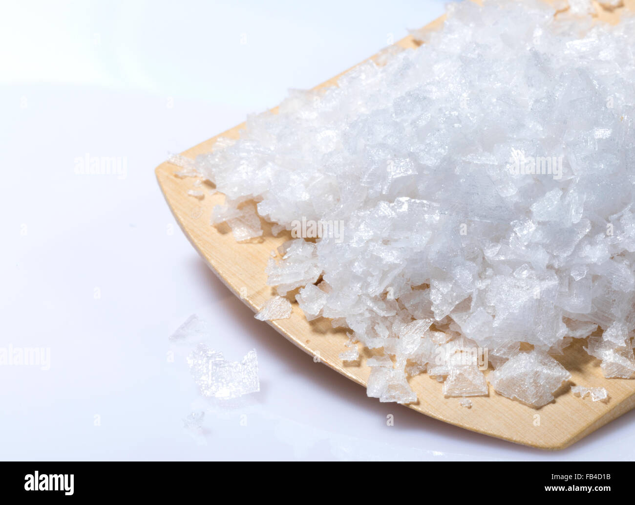 salt flakes with flaky texture of the sea salt crystals used to add in the top chef fine foods to enhance the flavor. The salt Stock Photo