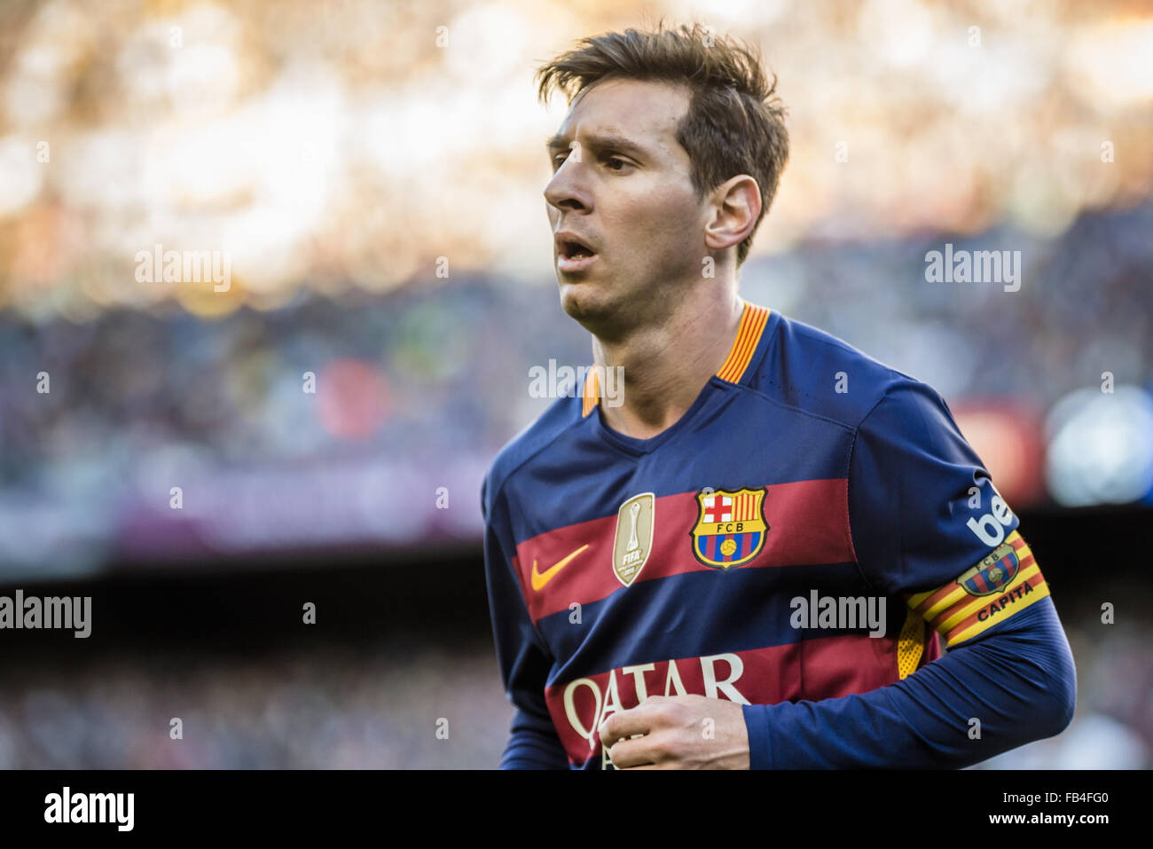 Barcelona, Catalonia, Spain. 9th Jan, 2016. FC Barcelona's forward MESSI during the BBVA league match between FC Barcelona and Granada CF at the Camp Nou stadium in Barcelona Credit:  Matthias Oesterle/ZUMA Wire/Alamy Live News Stock Photo