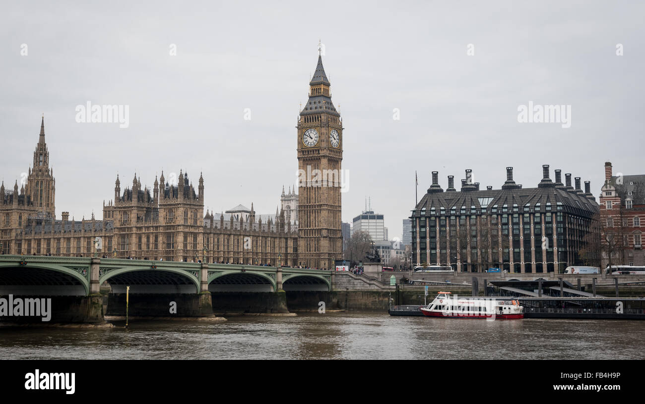 Urban landscape  in London city near famous landmark of London Westminster and Big ben clock Stock Photo